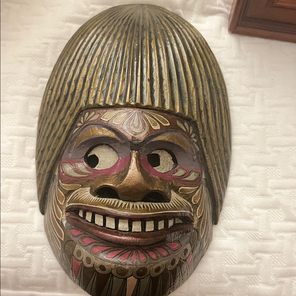 Wood Handcrafted Tribal Mask with Intricate Design